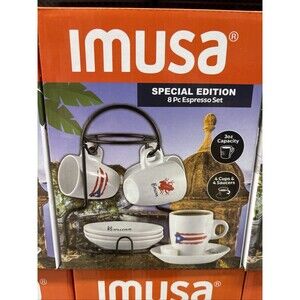 IMUSA Boricua 8 Piece Espresso Set with Rack, 3 Oz Puerto Rico Flag Coqui Design